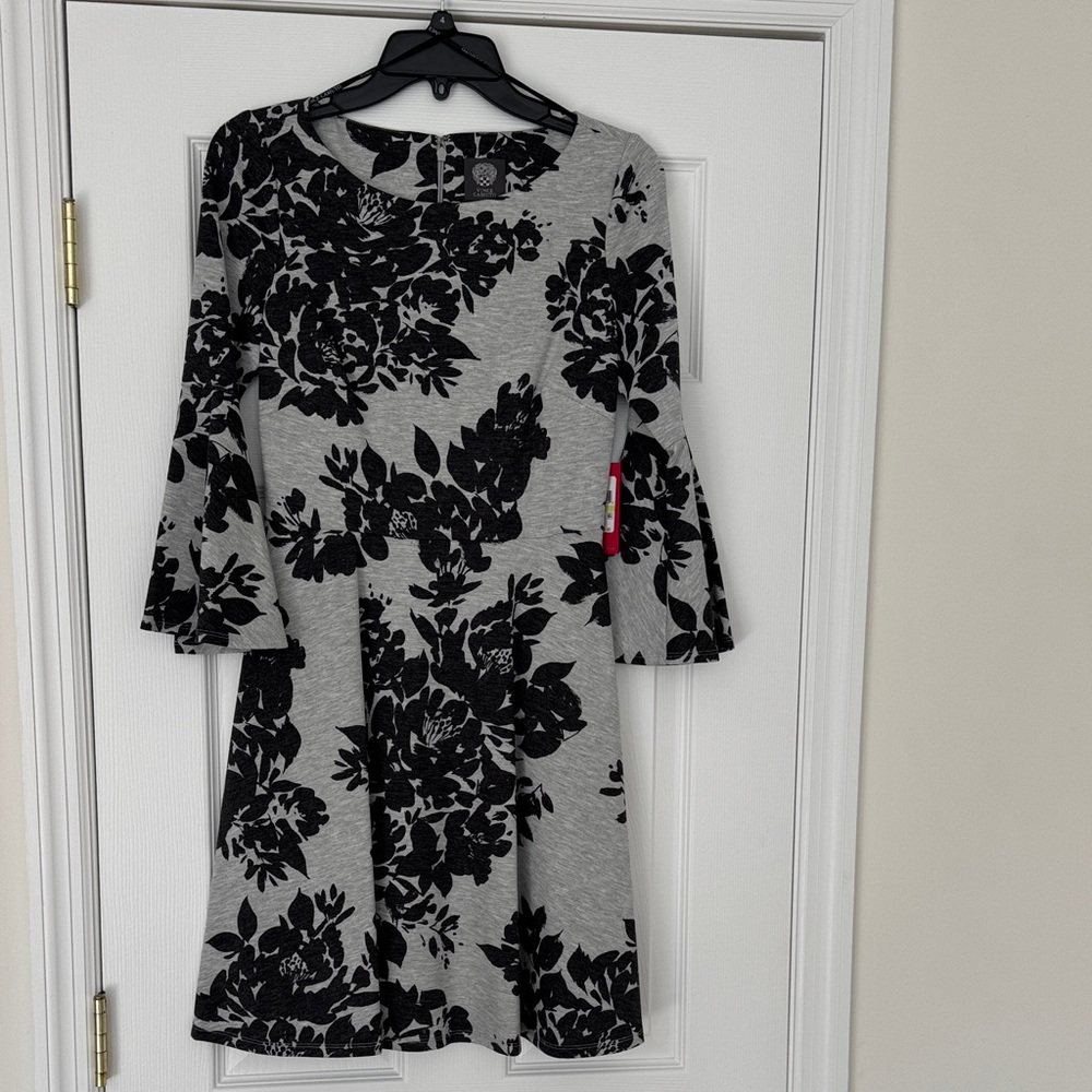 Vince Camuto Gray Dress with Black Floral Pattern